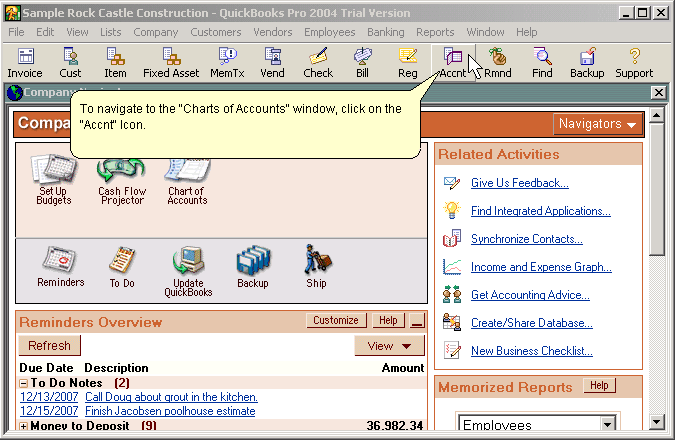 Screenshot of QuickBooks' main window